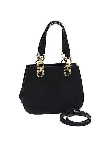 Salvatore Ferragamo Gancini Black Suede Handbag (view 1)