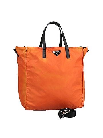 Prada Triangle Logo Orange Synthetic Tote Bag (view 1)