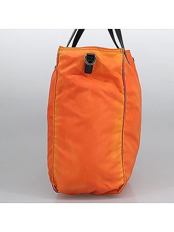 Prada Triangle Logo Orange Synthetic Tote Bag (view 2)