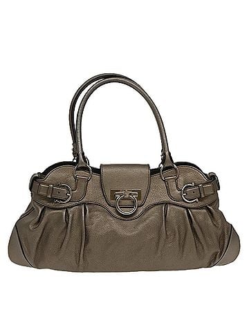 Salvatore Ferragamo Gancini Silver Leather Shopper Bag (view 1)