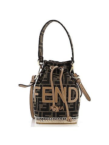 Fendi Logo Mon Tresor Bucket Bag Zucca Canvas with Raffia Mini (view 1)