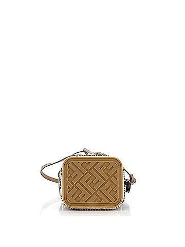 Fendi Logo Mon Tresor Bucket Bag Zucca Canvas with Raffia Mini (view 2)