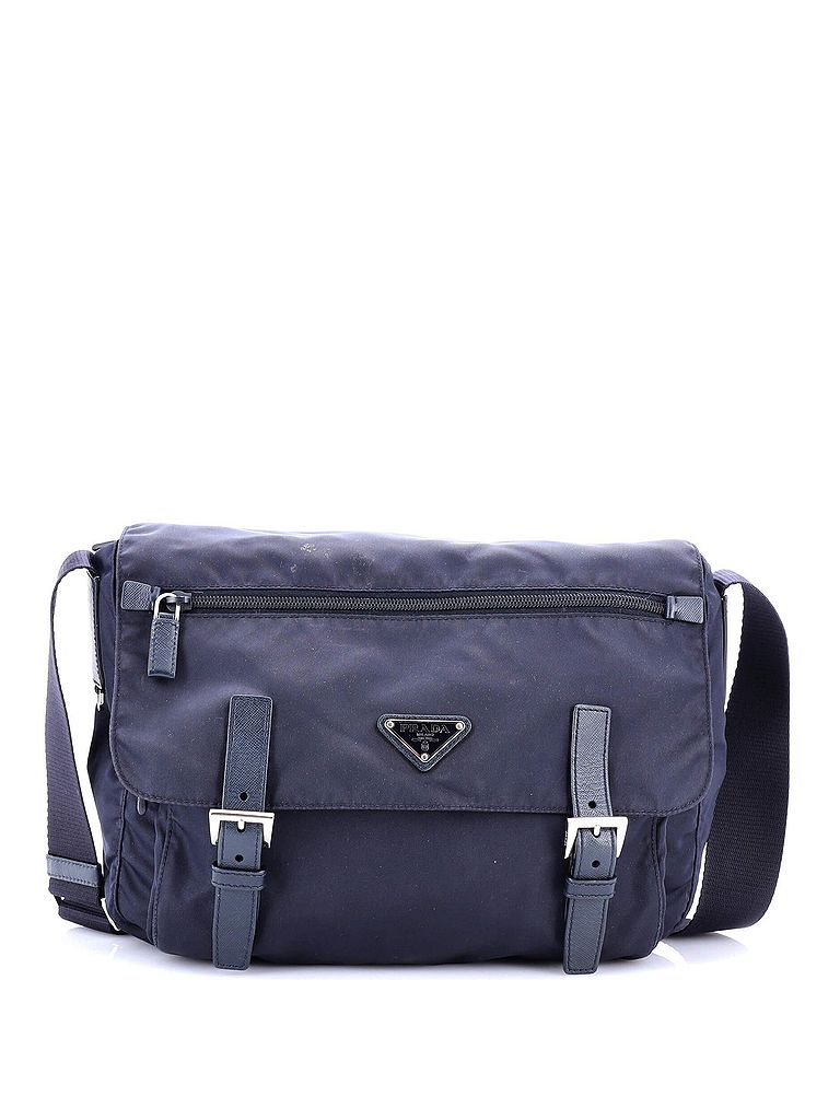 Prada 100% Nylon Blue Zip Buckle Messenger Bag Tessuto Medium One size - photo 1