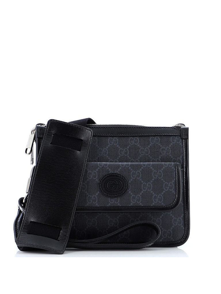 GUCCI MINI BAG 22 GREY AND BLACK WITH INTERLOCKING G IN CANVAS