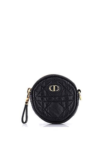 Christian Dior Caro Round Detachable Coin Pouch Cannage Quilt Calfskin (view 1)