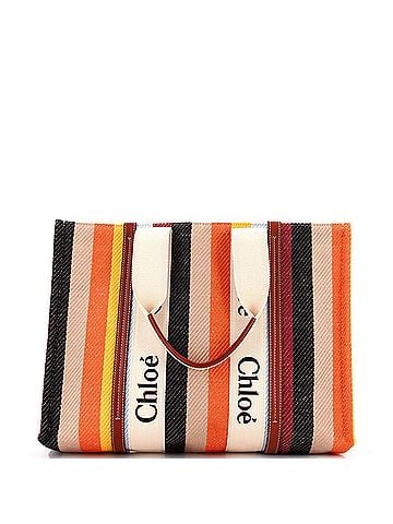Chloé Woody Tote Striped Linen Large (view 1)