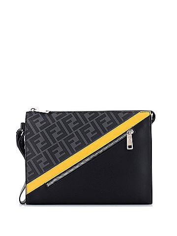 Fendi Zip Flat Wristlet Pouch Zucca Coated Canvas and Leather Medium (view 1)