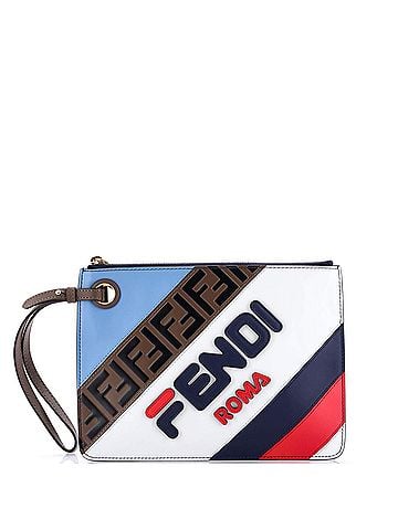 Fendi Mania Logo Zip Pouch Inlaid Leather Medium (view 1)