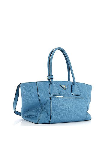 Prada 100% Leather Blue Front Pocket Wing Convertible Tote Vitello Daino One size