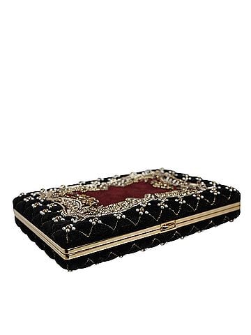 Dolce & Gabbana Basic Bordeaux Black Velvet Gold Frame Clutch Evening Purse Women's Bag (view 2)