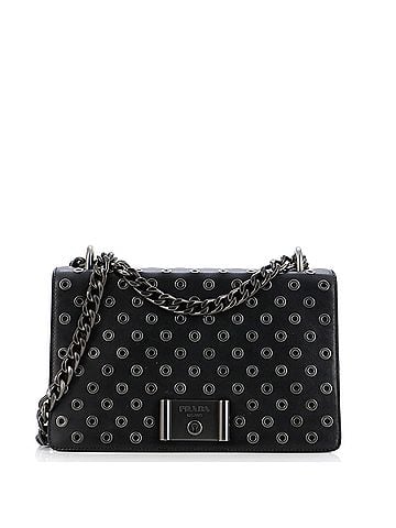 Prada Grommet Lock Flap Chain Shoulder Bag Leather Small (view 1)