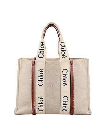 Chloé Woody Beige Canvas Tote Bag (view 1)