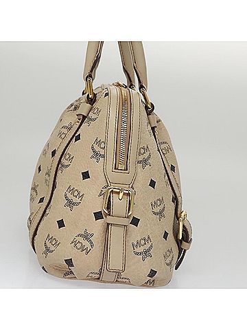 MCM Visetos Beige Canvas Handbag (view 2)