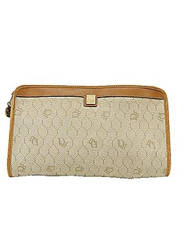 Dior Honeycomb Beige Canvas Clutch Bag (view 1)