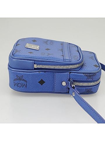 MCM Visetos Blue Canvas Shoulder Bag (view 2)