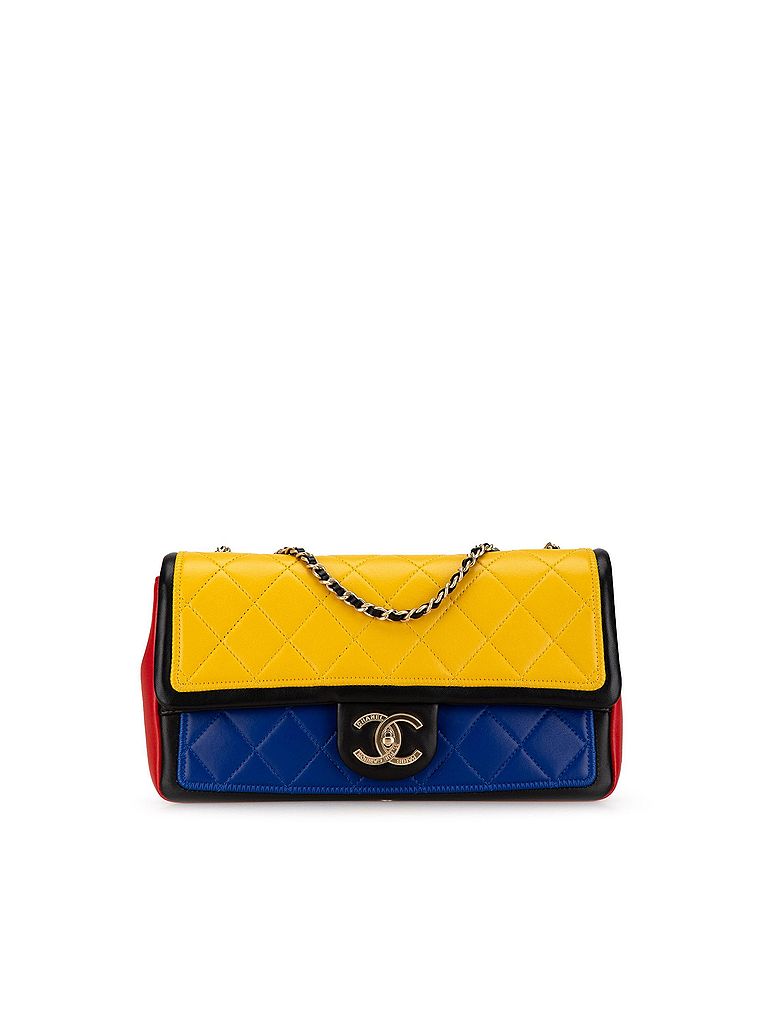 Chanel 100% Lambskin Yellow Medium Tricolor Lambskin Graphic Flap One size - photo 1
