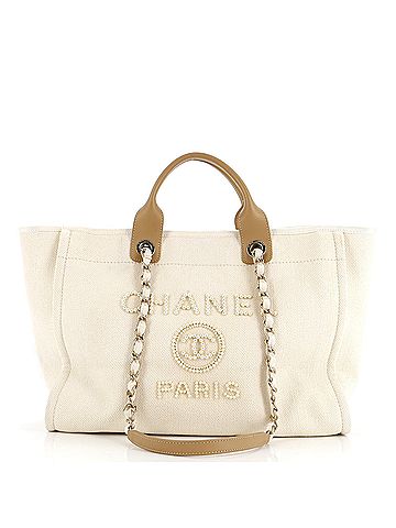 Chanel Deauville Tote Pearl Embellished Canvas Medium (view 1)
