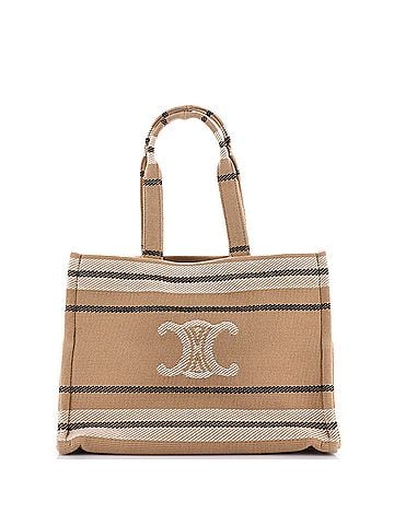 Céline Cabas Thais Tote Triomphe Striped Jacquard Textile Large (view 1)