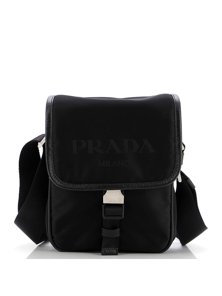 Prada 100% Nylon Black Logo Flap Messenger Tessuto Mini One size - photo 1