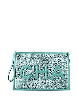 Chanel Logo Wristlet Clutch PVC Over Quilted Tweed Large (view 1)