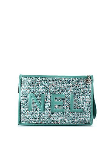 Chanel Logo Wristlet Clutch PVC Over Quilted Tweed Large (view 2)