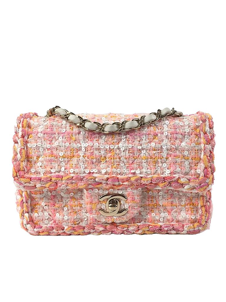 Chanel 100% Tweed Pink Mini Classic Rectangular Tweed Flap Bag One size ...