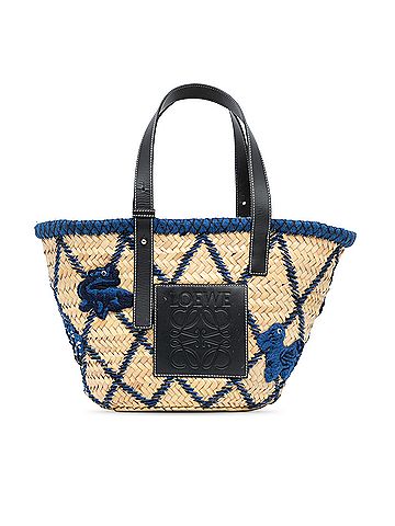 Loewe Medium Raffia Animal Embroidered Basket Bag (view 1)