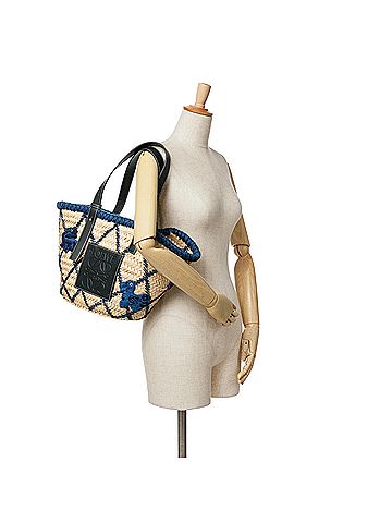 Loewe Medium Raffia Animal Embroidered Basket Bag (view 2)