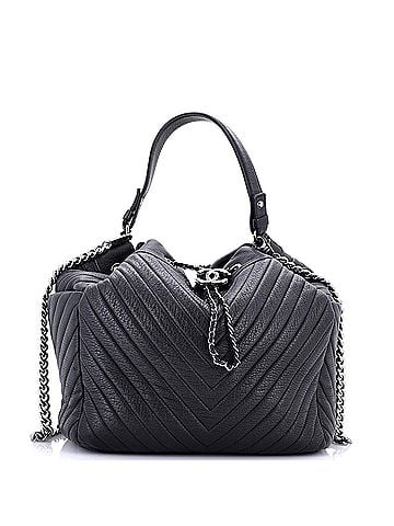 Chanel CC Chain Drawstring Bucket Bag Chevron Sheepskin Medium (view 1)