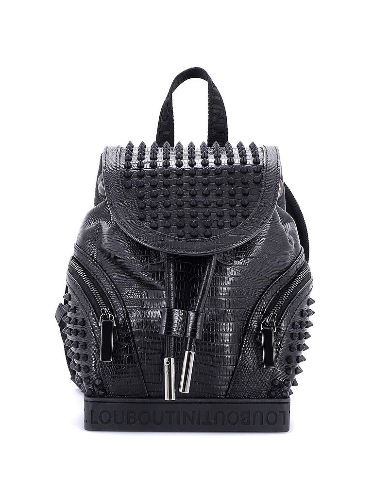 Christian Louboutin 100% Leather Black Explorafunk Backpack Crocodile Embossed Spiked Leather Small One size - photo 1
