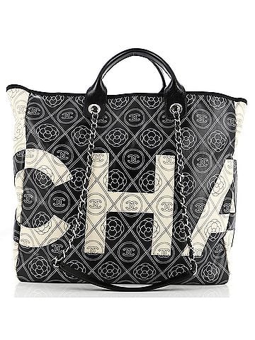 Chanel Logo Camellia Shopping Tote Printed Coated Canvas Medium (view 1)