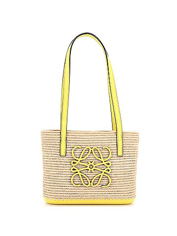 Loewe Square Basket Tote Woven Raffia and Leather Mini (view 1)