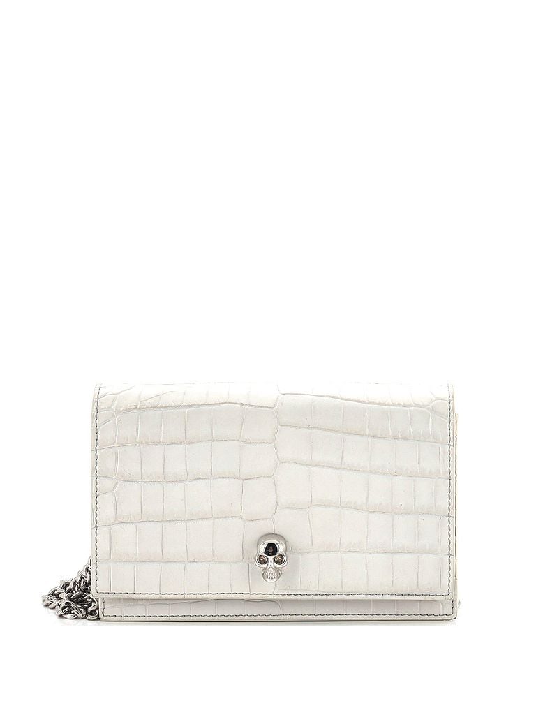Alexander McQueen 100% Leather White Skull Chain Crossbody Bag Crocodile Embossed Leather Mini One size - photo 1