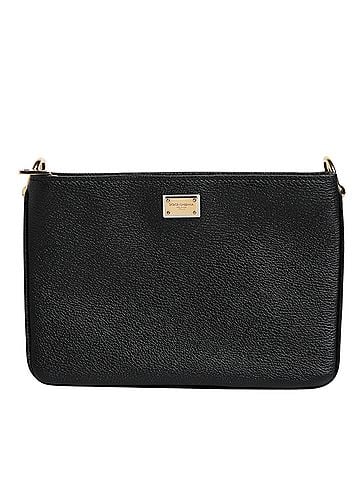 Dolce & Gabbana Basic Black Grain Leather Logo Plaque Clutch Women's Bag (view 1)