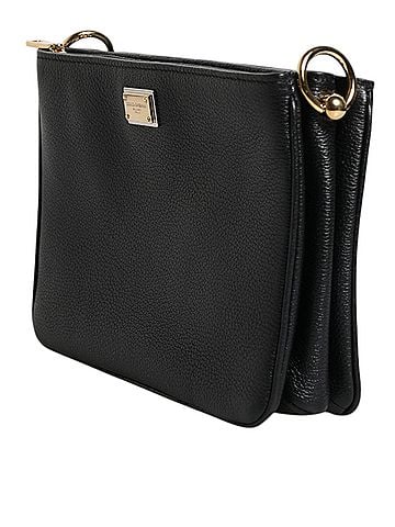 Dolce & Gabbana Basic Black Grain Leather Logo Plaque Clutch Women's Bag (view 2)