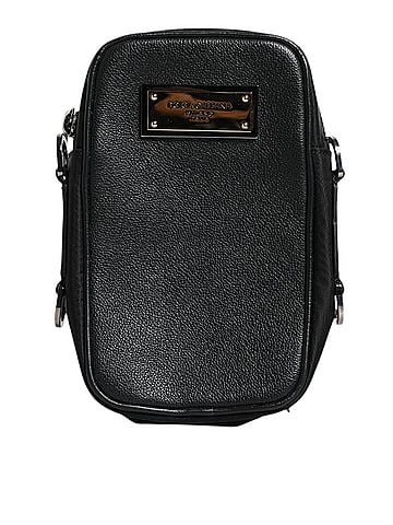 Dolce & Gabbana Basic Black Grain Leather Logo Plaque Clutch Women's Bag (view 1)