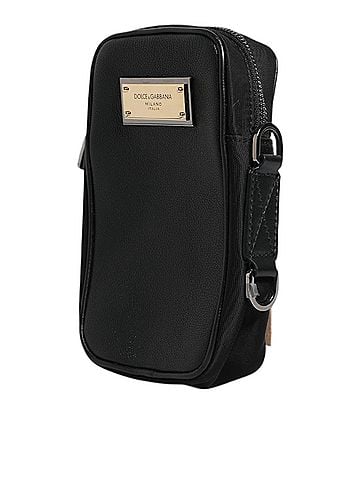 Dolce & Gabbana Basic Black Grain Leather Logo Plaque Clutch Women's Bag (view 2)