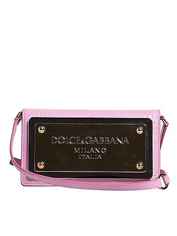 Dolce & Gabbana Basic Pink Exotic Leather Logo Plaque Crossbody Women's Bag (view 1)