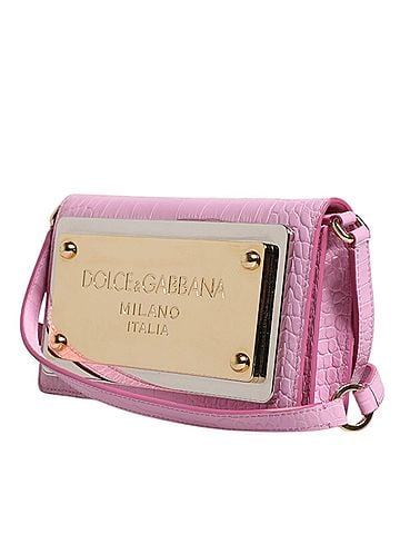 Dolce & Gabbana Basic Pink Exotic Leather Logo Plaque Crossbody Women's Bag (view 2)