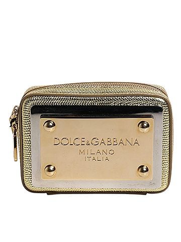 Dolce & Gabbana Basic Gold Leather DG Logo Plaque Zip Around Clutch Women's Bag (view 1)