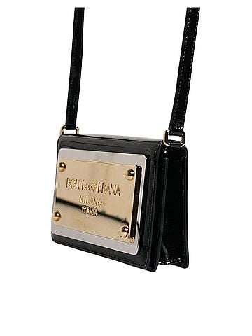 Dolce & Gabbana Basic Black Patent Leather Logo Plaque Crossbody Women's Bag (view 2)