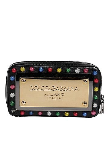 Dolce & Gabbana Basic Black Leather LED Logo Wrist Strap Clutch Women's Bag (view 1)