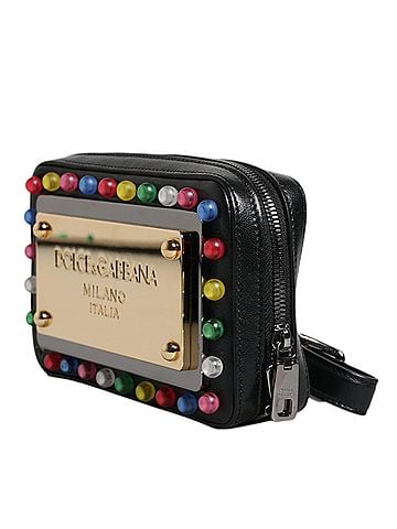 Dolce & Gabbana Basic Black Leather LED Logo Wrist Strap Clutch Women's Bag (view 2)