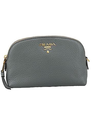 Prada Cosmetic Pouch Grey Leather Clutch Bag (view 1)