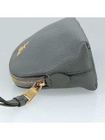 Prada Cosmetic Pouch Grey Leather Clutch Bag (view 2)