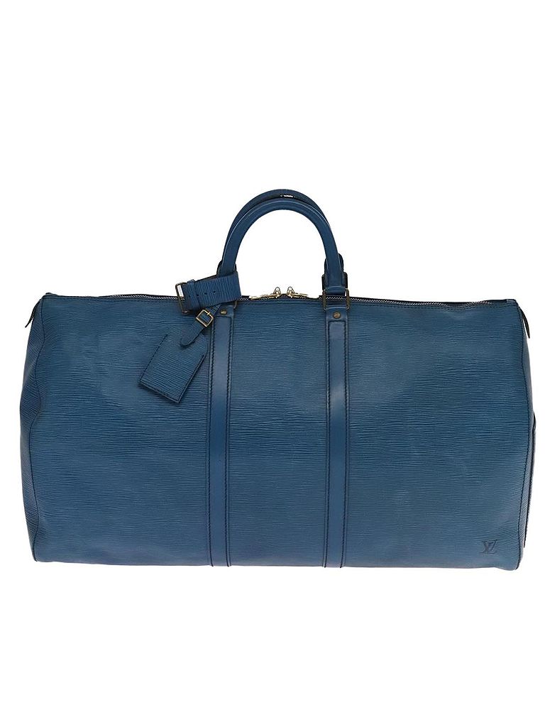 Louis Vuitton 100% Leather Solid Blue Keepall 55 Blue Leather Travel Bag One size - photo 1
