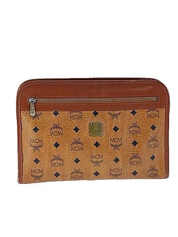 MCM Visetos Brown Canvas Clutch Bag (view 1)