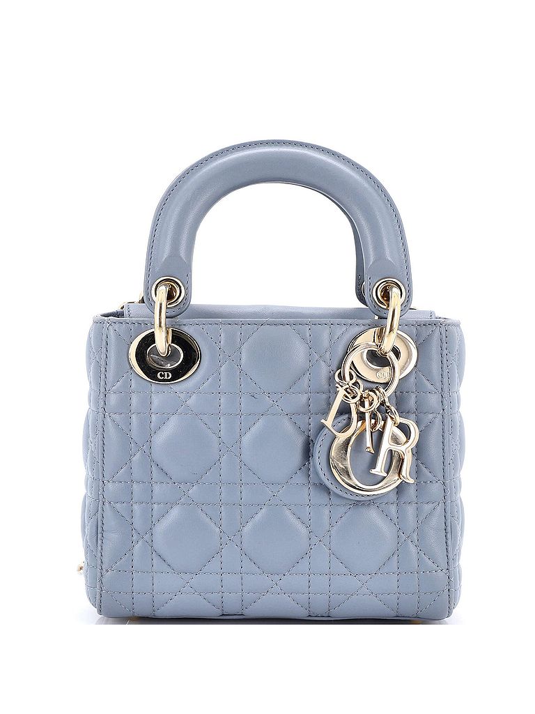 Christian Dior 100% Leather Blue Lady Dior Bag Cannage Quilt Lambskin Mini One size - photo 1