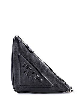 Prada Triangle Logo Wristlet Pouch Embossed Leather (view 1)