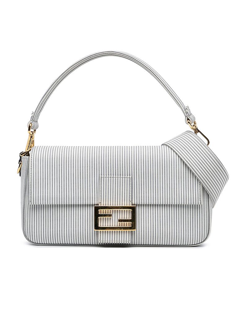 Fendi 100% Cotton White Striped Jersey Baguette Satchel One size - photo 1